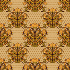 Floral seamless pattern in art nouveau style, vector illustration