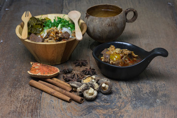 rice vermicelli or noodle spicy pork sauce is famous on north of thailand
