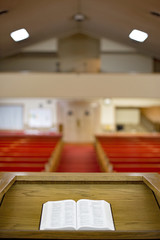 Bible on the Pulpit in a Church Auditorium - obrazy, fototapety, plakaty
