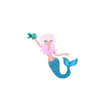 3d rendered mermaid cartoon character isolated on white
