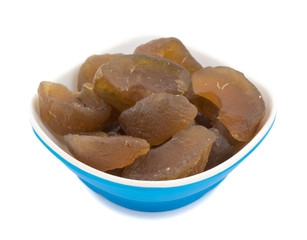 Salty-Sweet or Chatpata Amla Candy Indian Traditional Digestive Food Good to Eat After Lunch or Dinner, Also Serve in Festival of Diwali, Holi, And For Guest. isolated on White Background