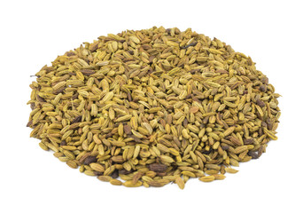 Sweet Fennel Seeds Called as Saunf Indian Traditional Digestive Food Good to Eat After Lunch or Dinner, Also Serve in Festival of Diwali, Holi, And for Guest. isolated on White Background