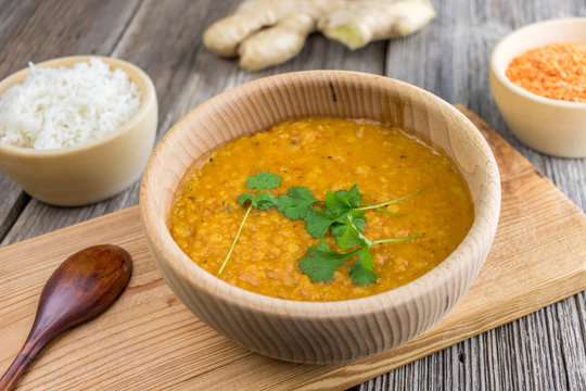 Indian lentil dhal with ginger and fresh coriander