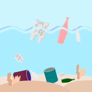 waste in the sea or ocean .Illustration vector.