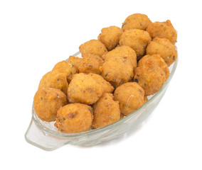 Indian Spicy Street Food Dal Vada Also Know as Moong Dal Vada, Pakoda, Pakode, Pakore, Moong Vada, Pakora or Bhajiya isolated on White Background