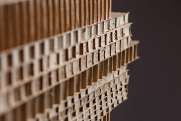 Brown corrugated cardboard texture сlose up