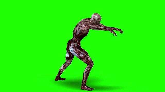Zombi walk. Isolated on green dackground