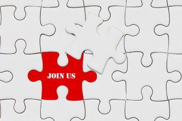 Fototapeta premium piece of jigsaw puzzle with join us wording for business concept