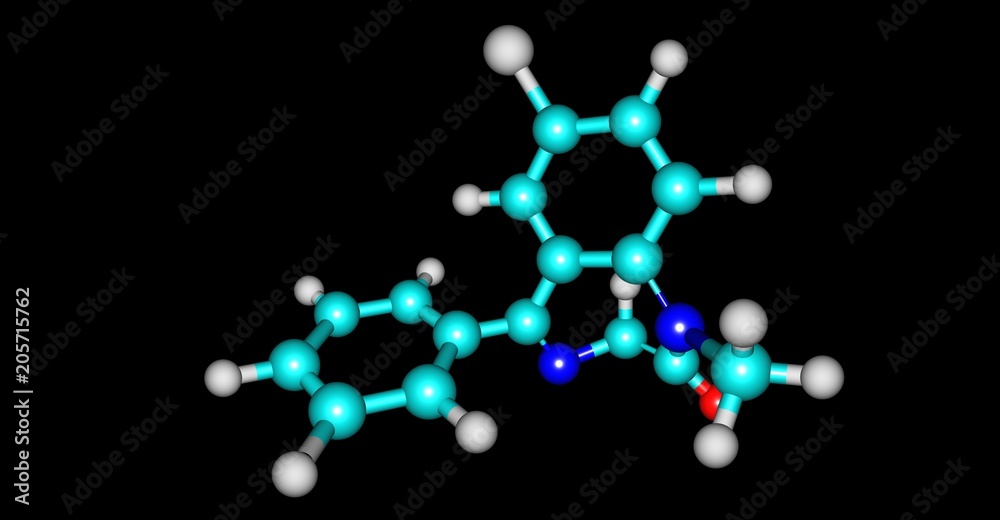 Poster diazepam molecular structure isolated on black