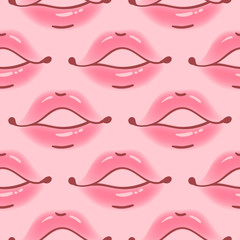 Brush drawn various woman lips seamless vector pattern. Different sexy lips shapes. Doodle style fashion, cosmetology background. Abstract hand drawn artistic texture.