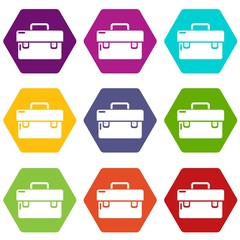Tool box icons 9 set coloful isolated on white for web