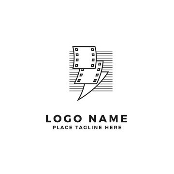 stack of lightning film strip with line stripes logo brand. thunderbolt movie illustration. simple outline style symbol