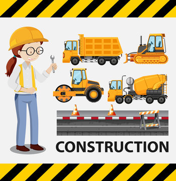 Construction set with female charcter illustration