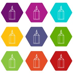 Beautiful candle icons 9 set coloful isolated on white for web