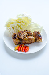 Sour rice sausage, Thailand local food, Street food of Thailand