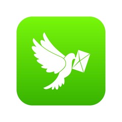 Dove carrying envelope icon digital green for any design isolated on white vector illustration