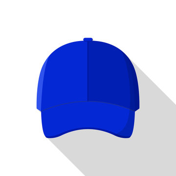 Blue front baseball cap icon. Flat illustration of blue front baseball cap vector icon for web design