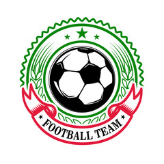 Football team. Emblem template with soccer ball. Design element for logo, label,sign, badge.