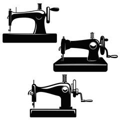 Set of sewing machine illustrations. Design element for poster, card, logo, emblem, sign.