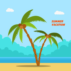 Fototapeta na wymiar Summer vacation. Cartoon style banners with palms and beach.