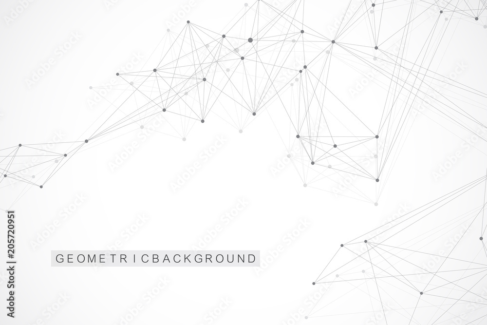 Poster Geometric abstract background with connected line and dots. Graphic background for your design. Vector illustration