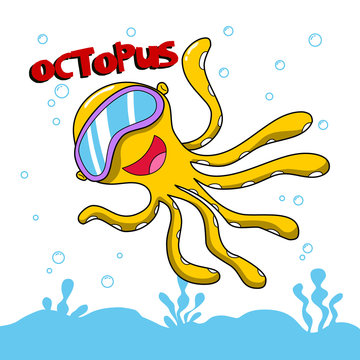 octopus boy. funny underwater world illustration