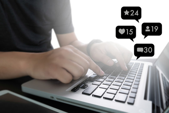 Contact us  sms media man use  smart phone social media network pop notification icons