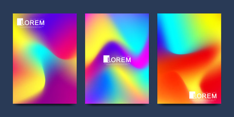 Modern vector template for brochure, leaflet, flyer, cover, catalog in A4 size. Abstract fluid 3d shapes vector trendy liquid colors backgrounds set. Colored fluid graphic composition illustration.