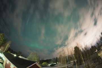 north light aurora on night sky at swedish countryside, north of country, village