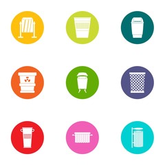 Waste basket icons set. Flat set of 9 waste basket vector icons for web isolated on white background