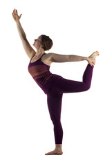Fototapeta premium Woman in Nataradjasana Dancer pose on white
