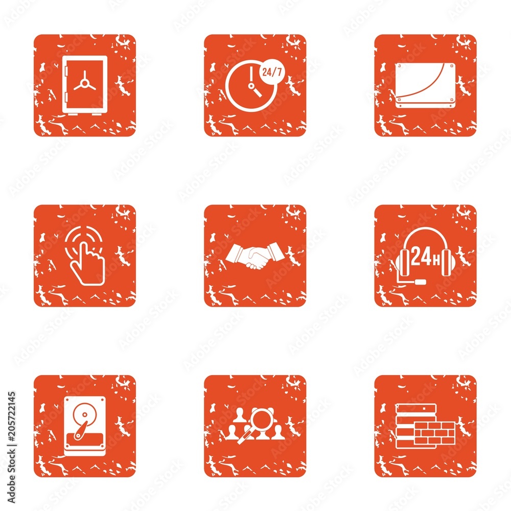 Poster data retention icons set. grunge set of 9 data retention vector icons for web isolated on white back