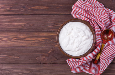 Yogurt in clay plate