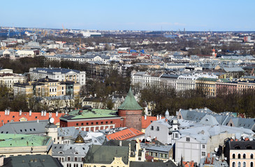 Riga, Latvia, 27 March, 2018.  The Powder Tower - one of the medieval Riga's fortification wall...