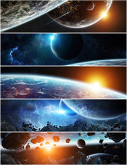 Panorama of distant planet system in space 3D rendering elements of this image furnished by NASA