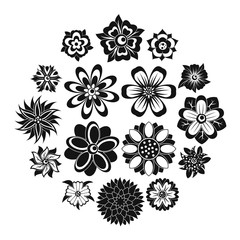 Different flowers icons set. Simple illustration of 16 different flowers vector icons for web