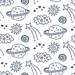 Hand drawn outer space seamless pattern