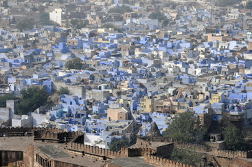 Fototapeta na wymiar Teilansicht auf Jodhpur, vom Mehrangart Fort Jodhpur, Rajasthan, Nordindien, Asien