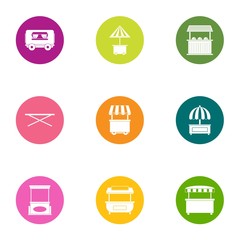 Open shop icons set. Flat set of 9 open shop vector icons for web isolated on white background