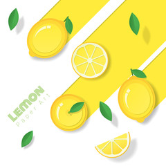 Fresh lemon fruit background in paper art style , vector , illustration