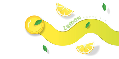 Fresh lemon fruit background in paper art style , vector , illustration