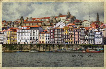view of old historic part of Porto from river Douro