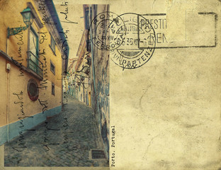 retro postcard of Porto, Portugal