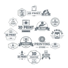 Fototapeta na wymiar 3d printing logo icons set. Simple illustration of 16 3d printing logo vector icons for web