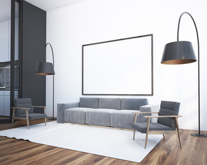 Living room corner, poster and sofa