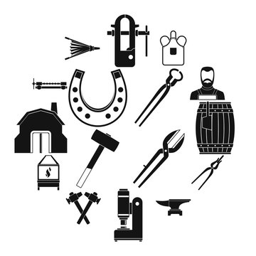 Blacksmith icons set. Simple illustration of 16 blacksmith vector icons for web