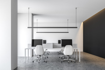 White contemporary office, computer screens