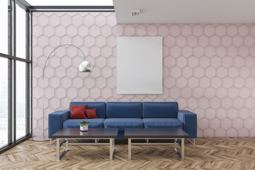 Honeycomb pattern living room sofa and poster
