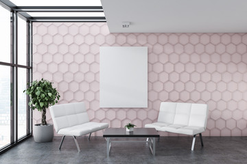 Pink honeycomb living room office lounge, poster