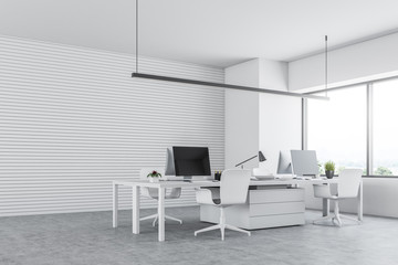 Naklejka na ściany i meble White office interior with computers side view